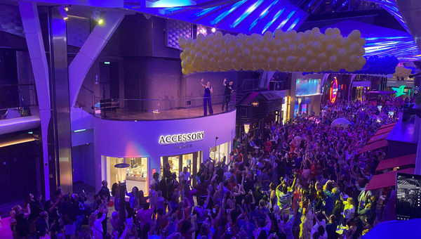 A late-night party in the Royal Promenade kept the party going on the Utopia of the Seas.