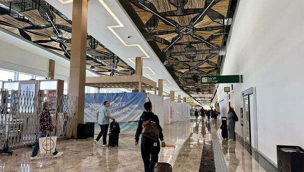 A Mayan design motif is recognizable at Tulum's airport.