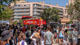 Crowds outside the Sagrada Familia church in Barcelona.