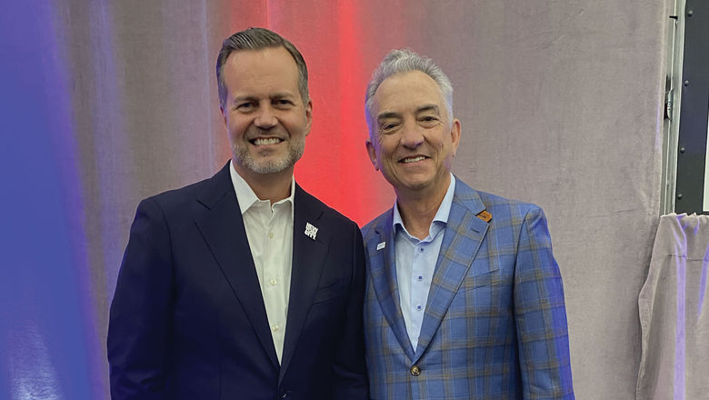 Fred Dixon, while still CEO of New York Tourism & conventions, and his predecessor at Brand USA, Chris Thompson, at the IPW conference in Los Angeles in May.