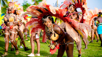 Dancers taking part in the Parade of Troupes in the Anguilla.