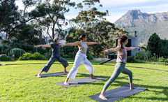 Yoga at Future Found Sanctuary, a five-star retreat owned by Newmark Hotels & Reserves situated on the slopes of Table Mountain in South Africa.