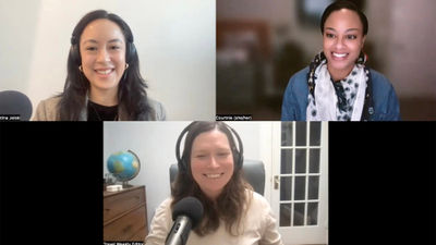 Buddymoons, minimoons, maximoons and more-moons: A discussion on the new era of wedding and celebration travel. Clockwise from top left: Christina Jelski of Travel Weekly, Courtnie Nichols of TravelBash and host Rebecca Tobin.