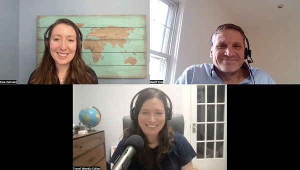 Talking big (big) cruise ships, clockwise from top left: Andrea Zelinski of Travel Weekly, Geoff Cox of KHM Travel and host Rebecca Tobin.