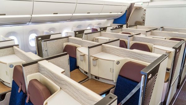 The business-class cabin on Air India's Airbus A350.