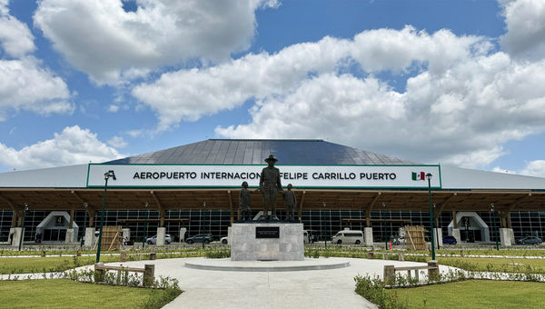 The front entrance courtyard at the new Tulum airport.