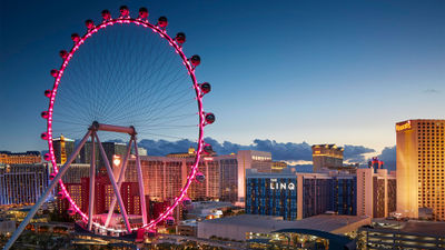 The High Roller Observation Wheel, just east of the Las Vegas Strip, makes a full revolution in 30 minutes.