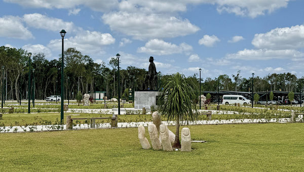 There's plenty of art installations at Tulum's airport, such as this sculpture in the front courtyard that shows a hand emerging from the ground with a small palm tree seemingly growing out of it.