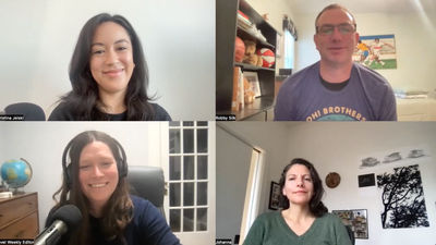 Travel Weekly editors, clockwise from top left: Hospitality editor Christina Jelski, aviation editor Robert Silk, news editor Johanna Jainchill and managing editor and Folo host Rebecca Tobin.