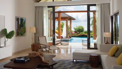 The interior of a top-tier accommodation at the InterContinental Dominica Cabrits Resort & Spa.